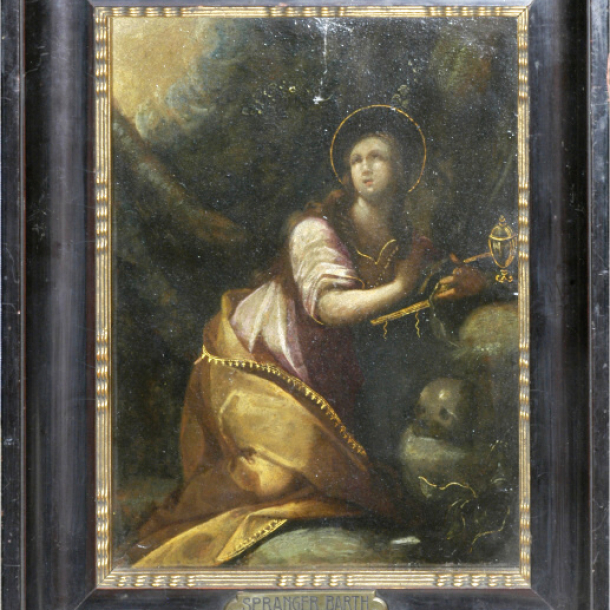 Kající se Maří Magdaléna, olej na mědi, počátek 17. století, Sprangerův okruh, 23,8 x 18 cm. Kající se Maří Magdaléna, olej na mědi, počátek 17. století, Sprangerův okruh, 23,8 x 18 cm.