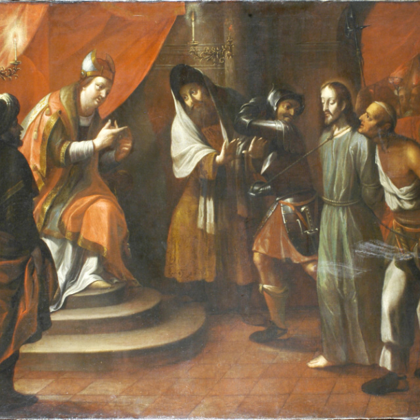 Kristus před Kaifášem, olej na plátně, kolem 1700, 171 x 140 cm. Kristus před Kaifášem, olej na plátně, kolem 1700, 171 x 140 cm.