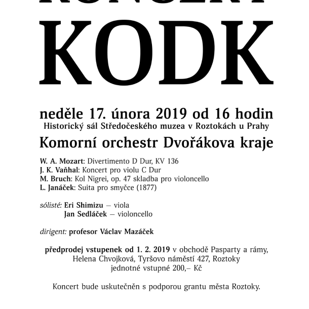 Koncert Komorního orchestru Dvořákova kraje Koncert Komorního orchestru Dvořákova kraje ve Středočeském muzeu v Roztokách u Prahy